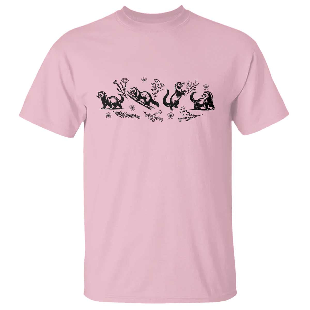 Minimalist Ferret Floral Graphic T Shirt Exotic Pet Owner Gift