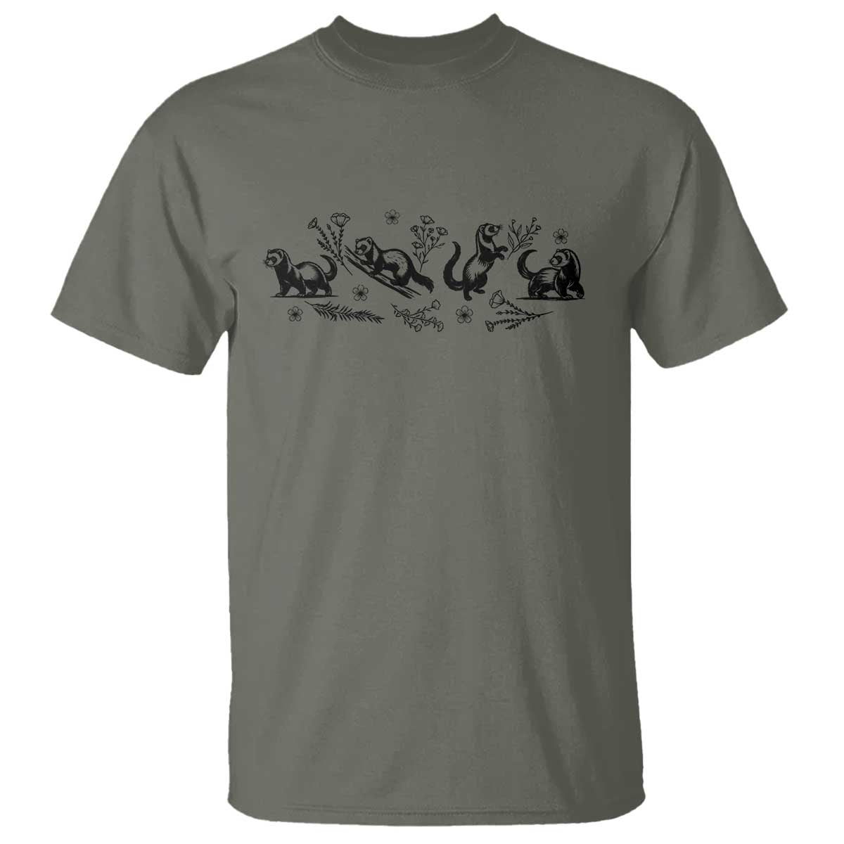 Minimalist Ferret Floral Graphic T Shirt Exotic Pet Owner Gift
