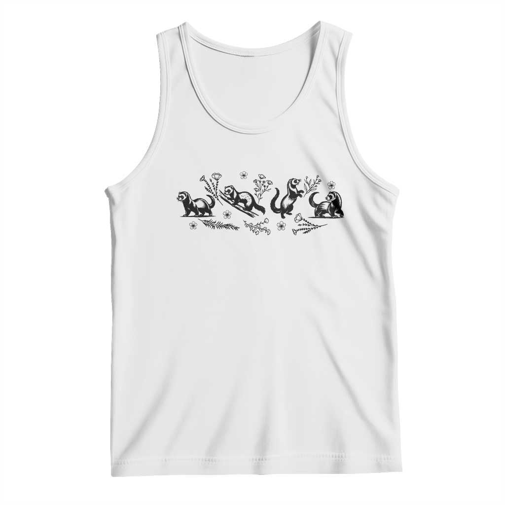 Minimalist Ferret Floral Graphic Tank Top Exotic Pet Owner Gift
