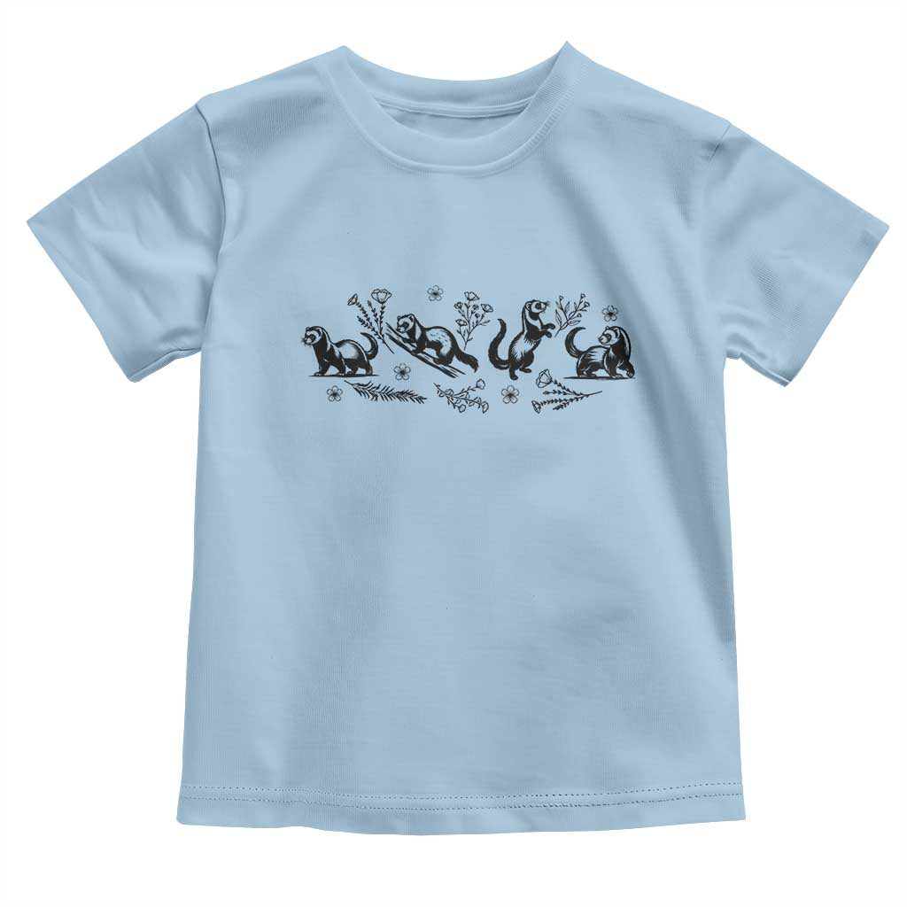 Minimalist Ferret Floral Graphic Toddler T Shirt Exotic Pet Owner Gift