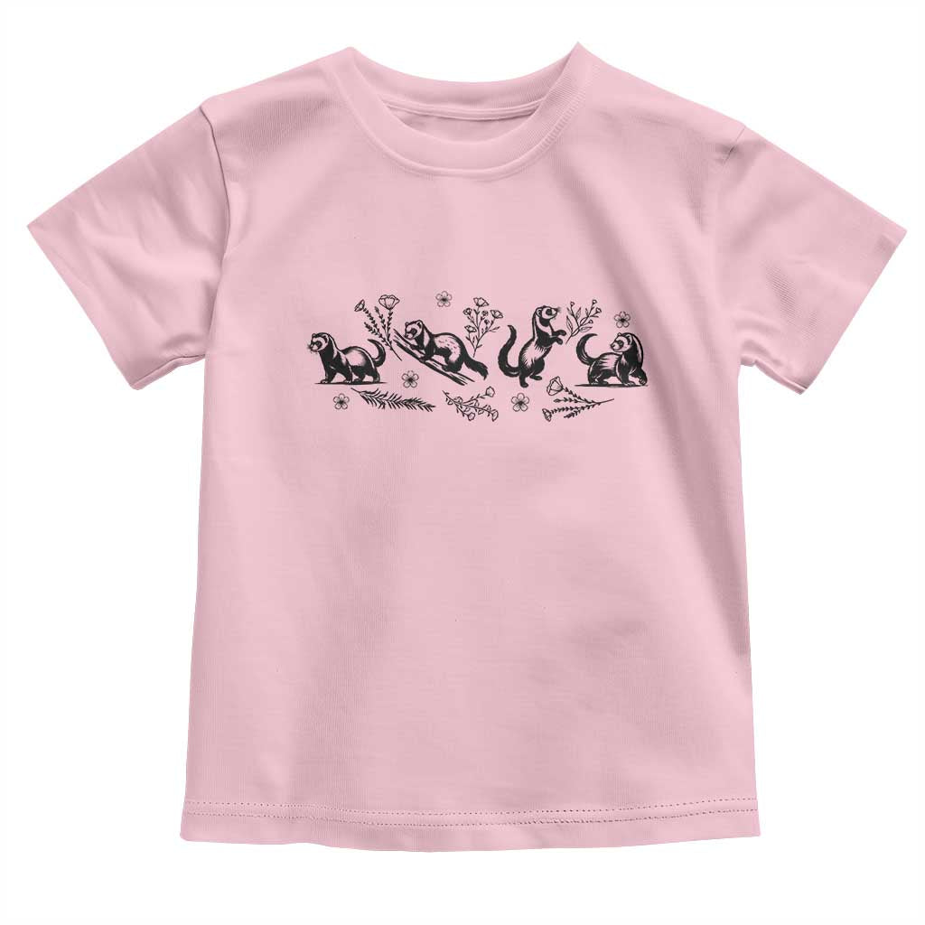 Minimalist Ferret Floral Graphic Toddler T Shirt Exotic Pet Owner Gift