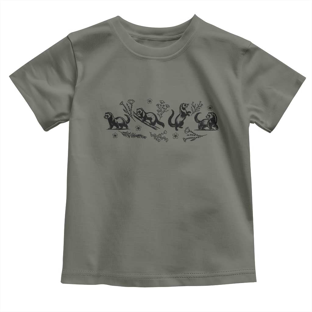 Minimalist Ferret Floral Graphic Toddler T Shirt Exotic Pet Owner Gift