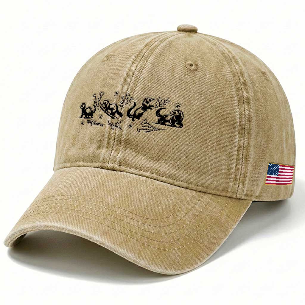 Minimalist Ferret Floral Graphic Washed Cotton Baseball Cap Exotic Pet Owner Gift