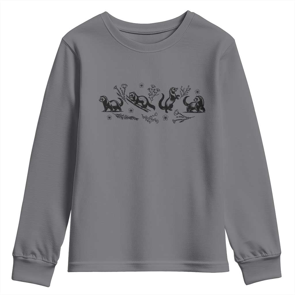 Minimalist Ferret Floral Graphic Youth Sweatshirt Exotic Pet Owner Gift