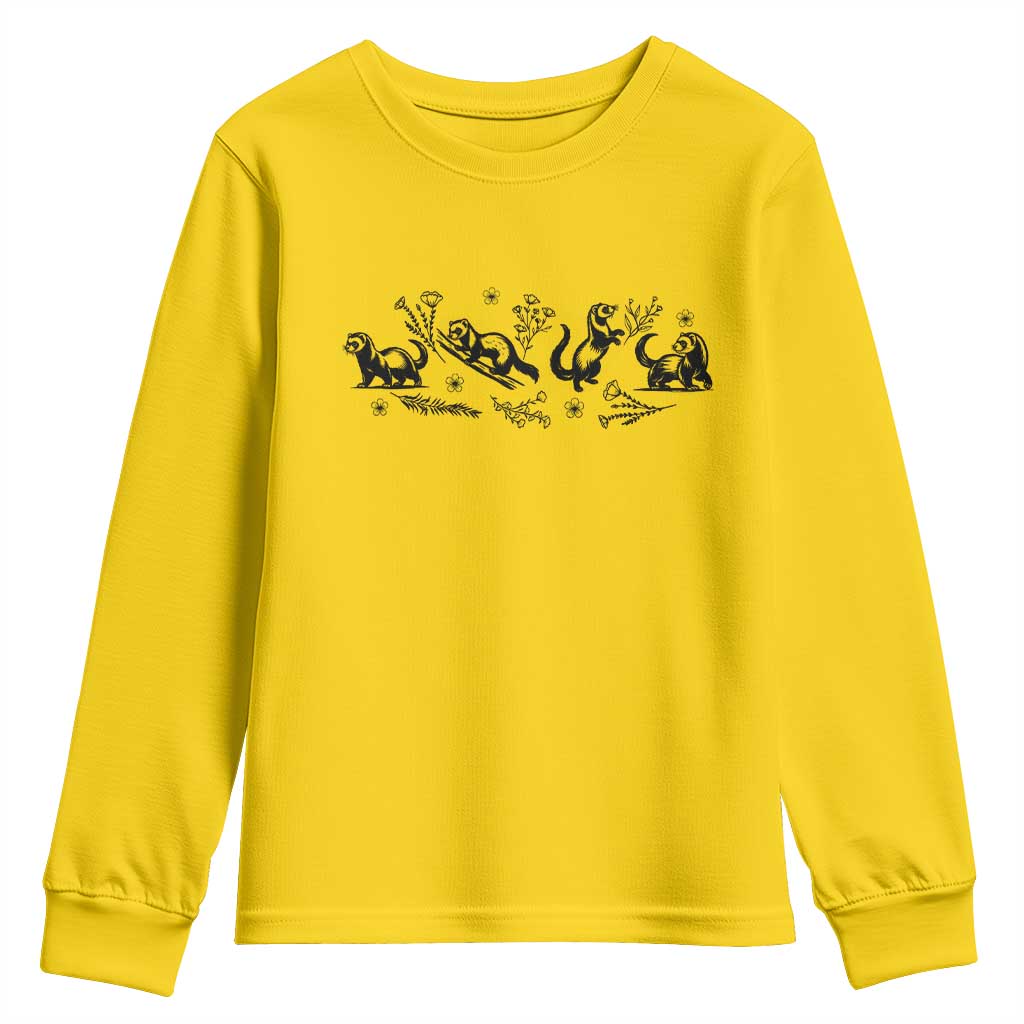 Minimalist Ferret Floral Graphic Youth Sweatshirt Exotic Pet Owner Gift