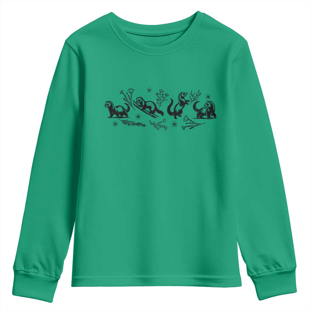 Minimalist Ferret Floral Graphic Youth Sweatshirt Exotic Pet Owner Gift