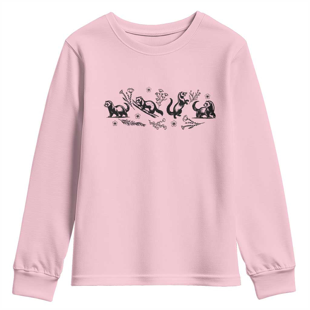Minimalist Ferret Floral Graphic Youth Sweatshirt Exotic Pet Owner Gift