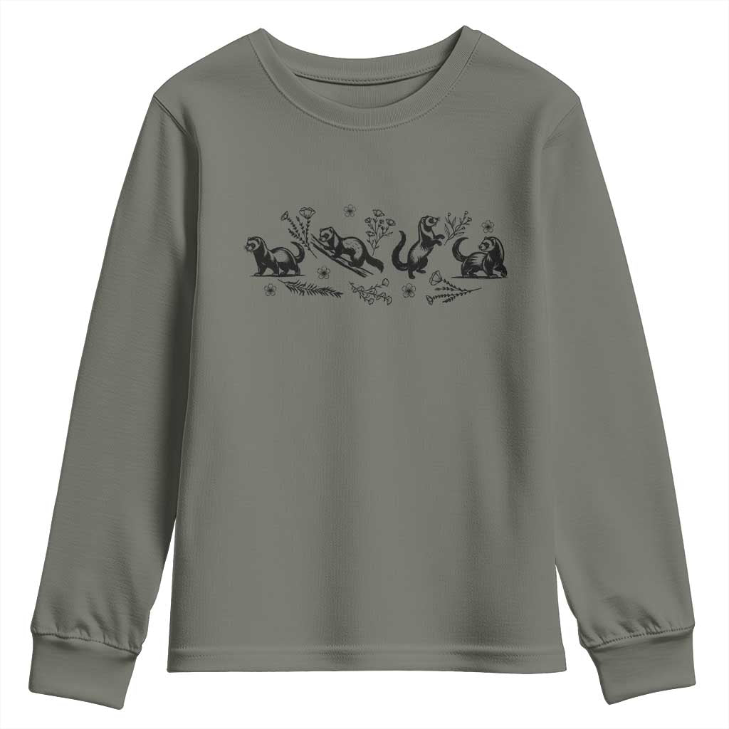 Minimalist Ferret Floral Graphic Youth Sweatshirt Exotic Pet Owner Gift