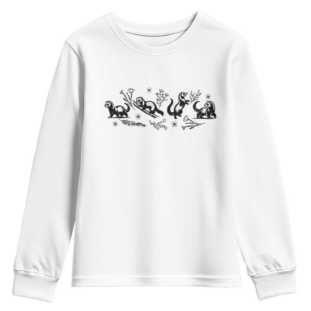 Minimalist Ferret Floral Graphic Youth Sweatshirt Exotic Pet Owner Gift