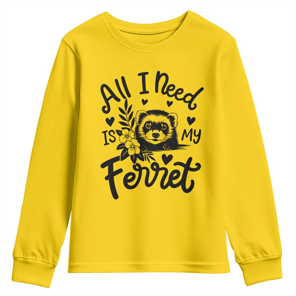 All I Need Is My Ferret Youth Sweatshirt Cute Exotic Pet Owner Gift
