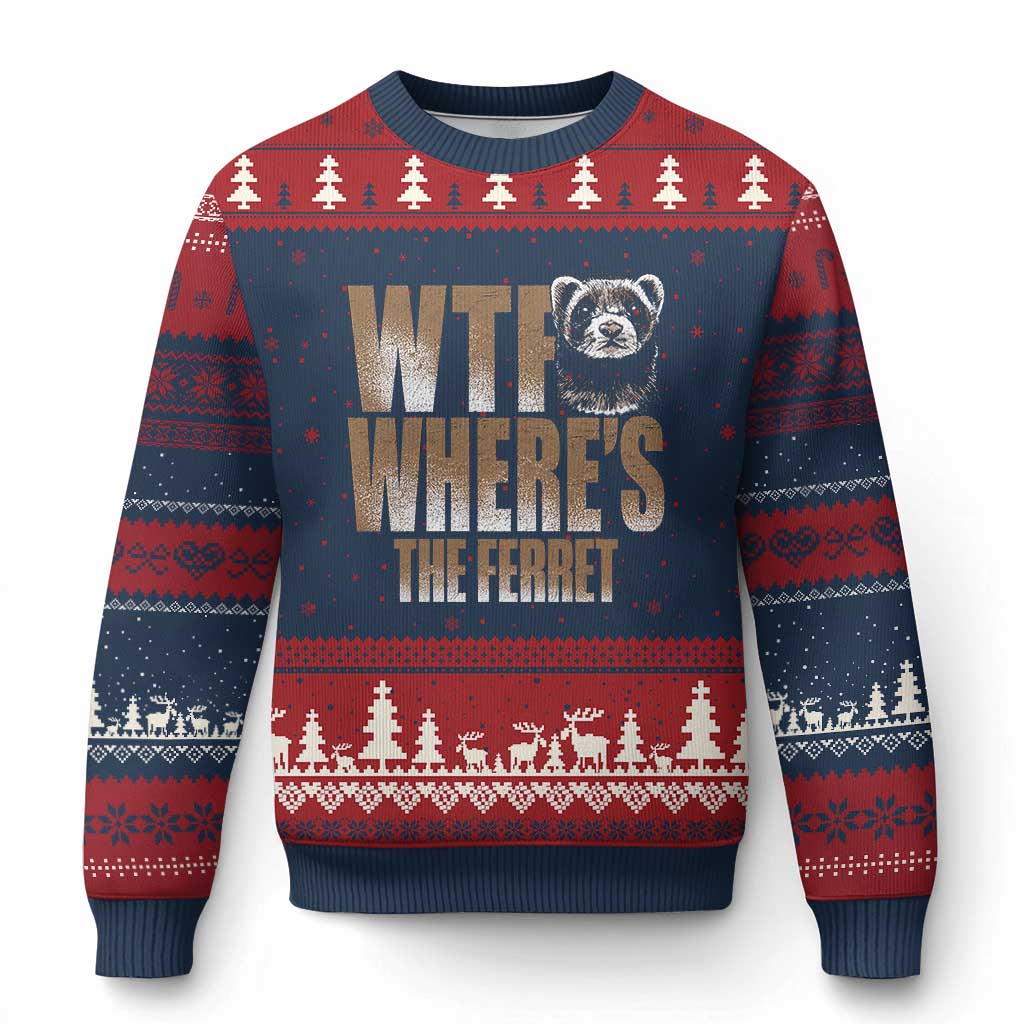 Funny Polecat Ferret Gift Ugly Christmas Sweater WTF Where Is The Ferret