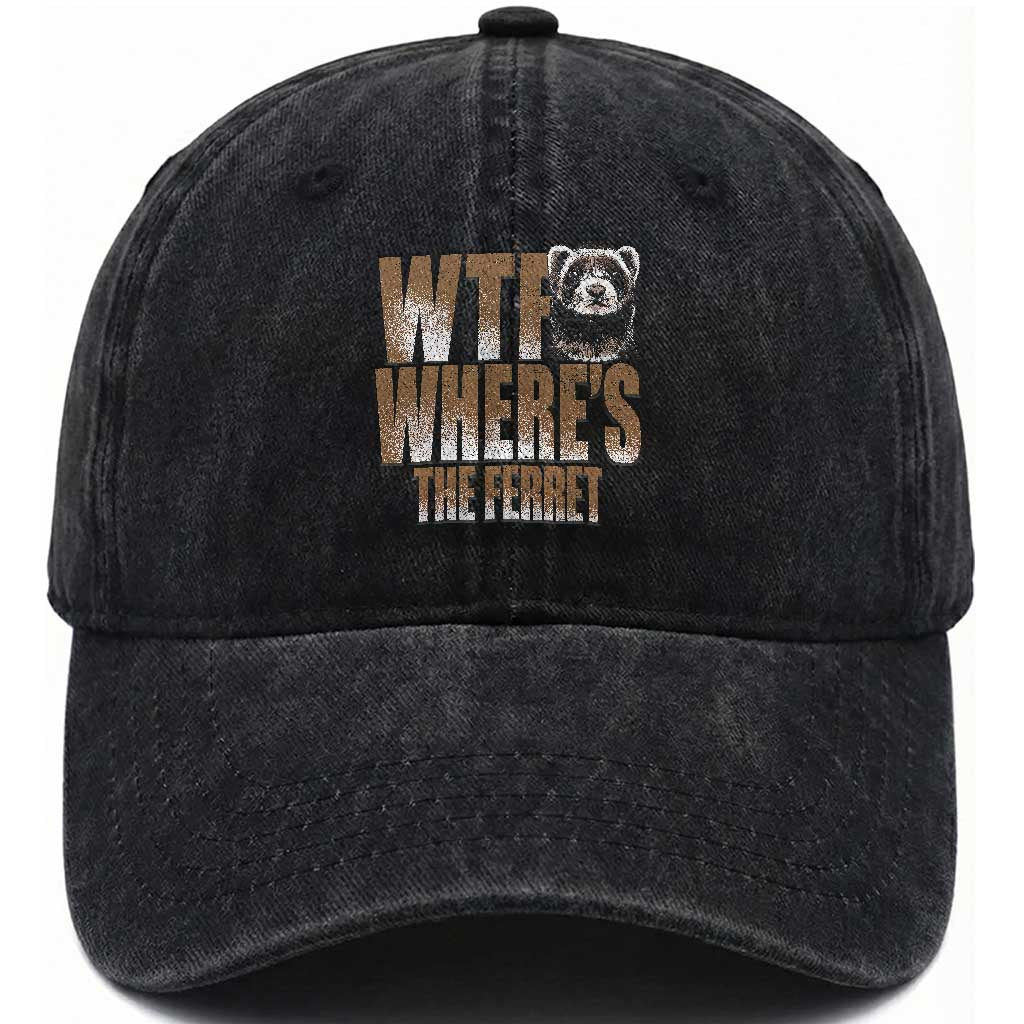 Funny Polecat Ferret Gift Washed Cotton Baseball Cap WTF Where Is The Ferret