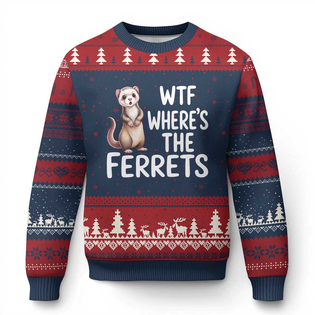 Funny Ferret Lover Gift Ugly Christmas Sweater Where Is The Ferret
