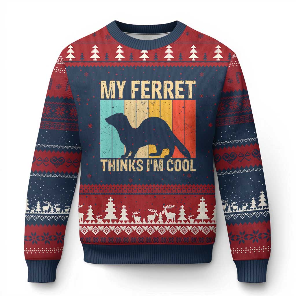 Vintage My Ferret Thinks I Am Cool Ugly Christmas Sweater Ferret Dad Gift