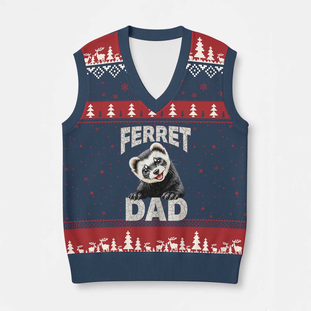 Ferret Dad Life V-Neck Knit Sweater Vest Cute Exotic Animal Parent Gift