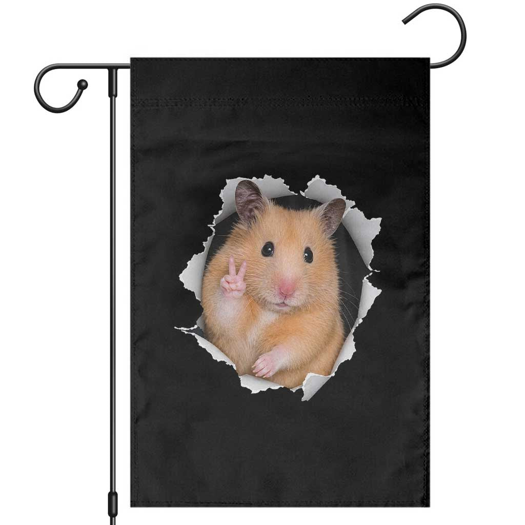 Funny Curious Hamster Peeking Through A Cracked Wall Meme Garden Flag