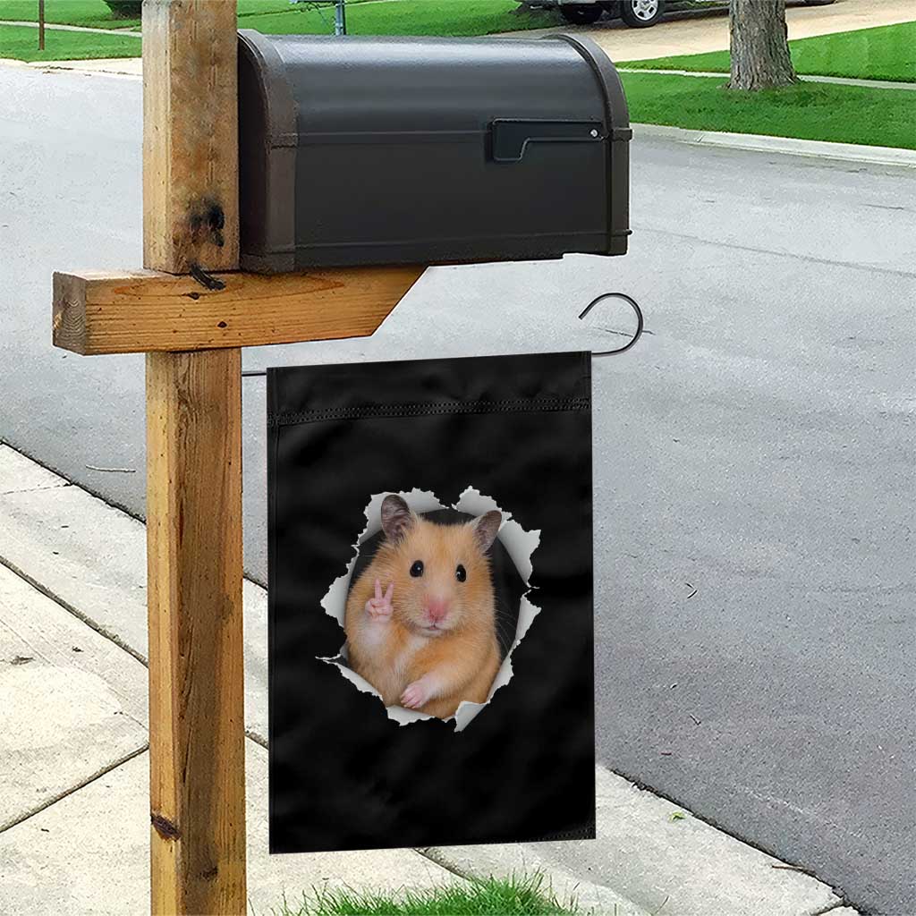 Funny Curious Hamster Peeking Through A Cracked Wall Meme Garden Flag