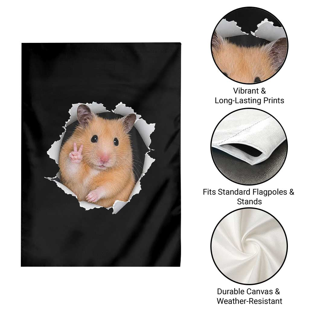 Funny Curious Hamster Peeking Through A Cracked Wall Meme Garden Flag