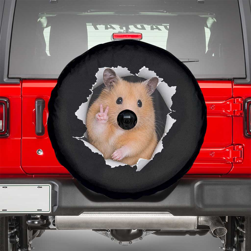 Funny Curious Hamster Peeking Through A Cracked Wall Meme Spare Tire Cover
