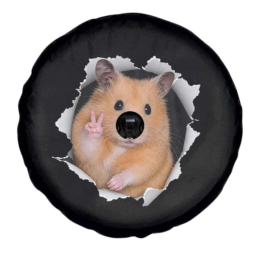Funny Curious Hamster Peeking Through A Cracked Wall Meme Spare Tire Cover