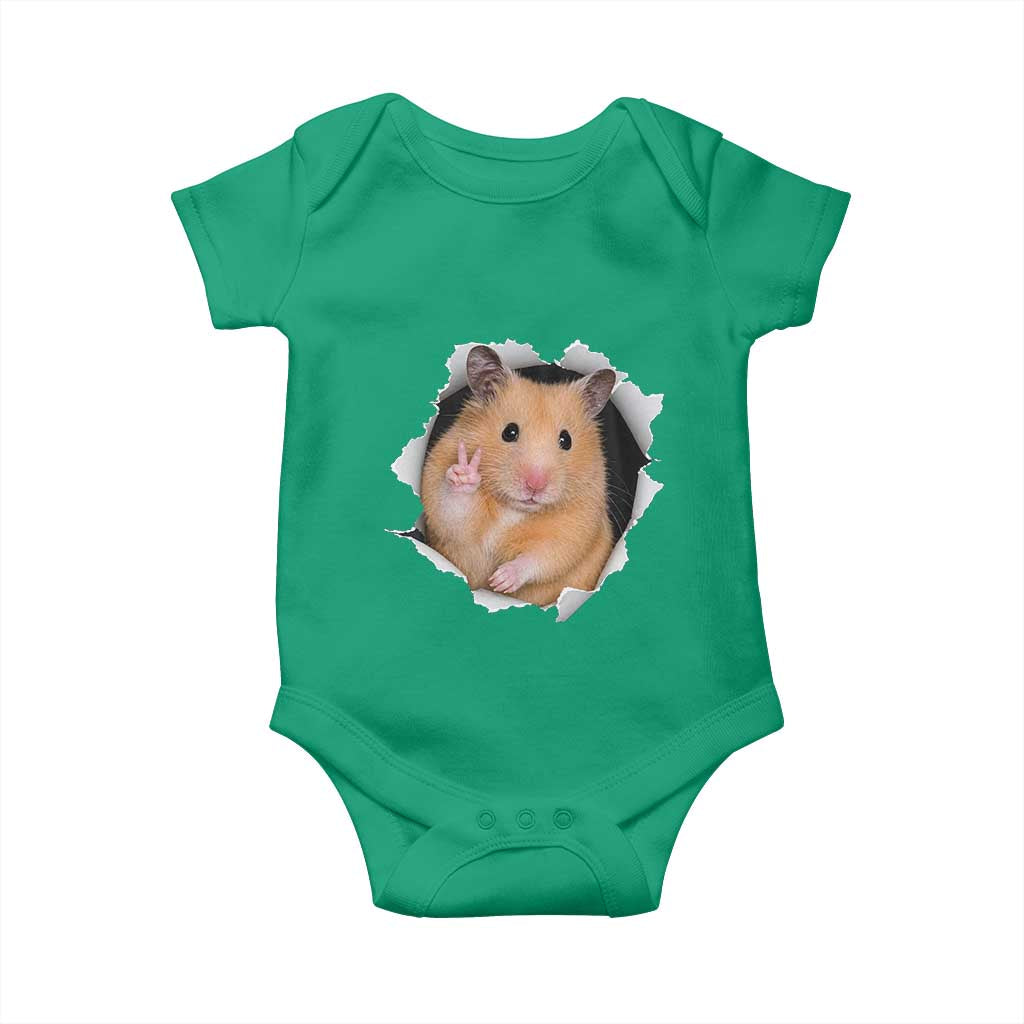 Funny Curious Hamster Peeking Through A Cracked Wall Meme Baby Onesie