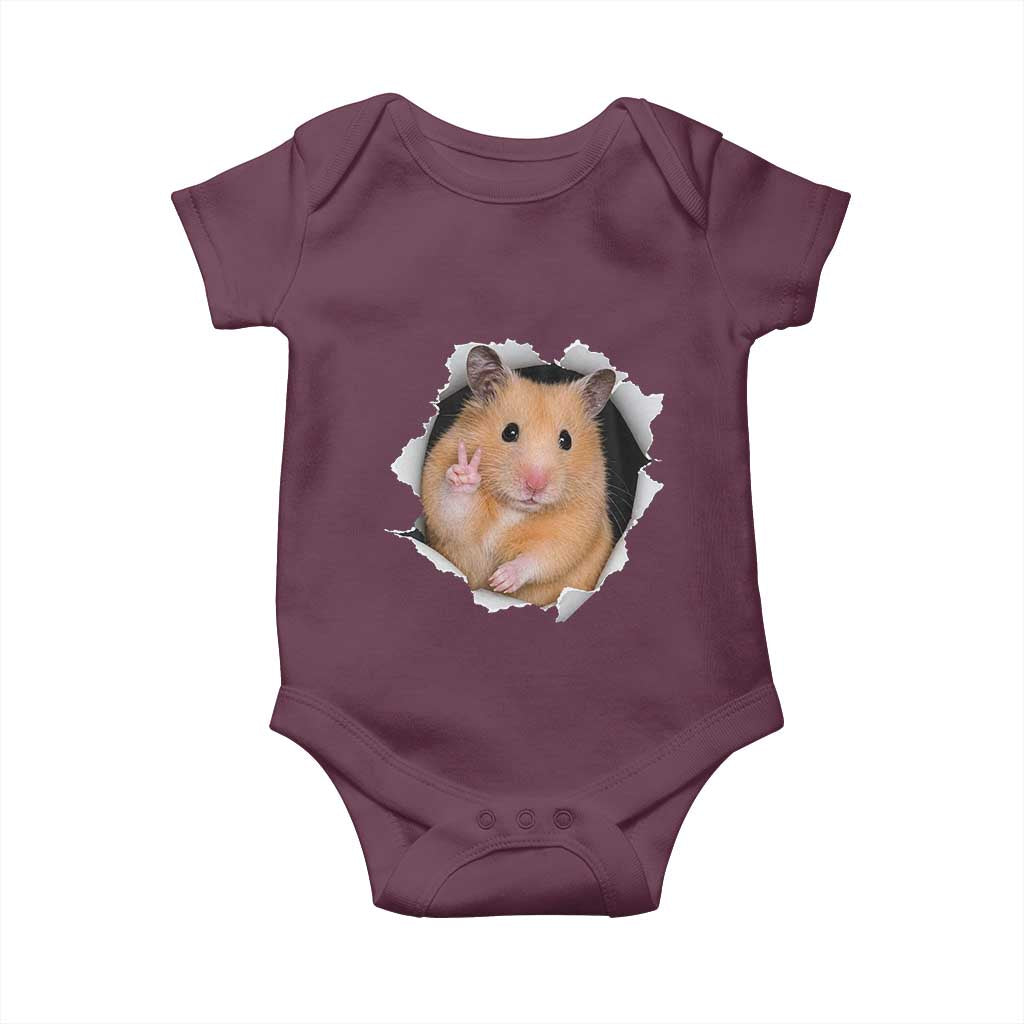 Funny Curious Hamster Peeking Through A Cracked Wall Meme Baby Onesie