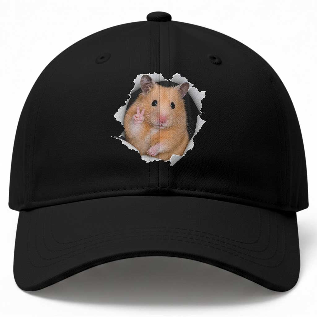 Funny Curious Hamster Peeking Through A Cracked Wall Meme Baseball Cap