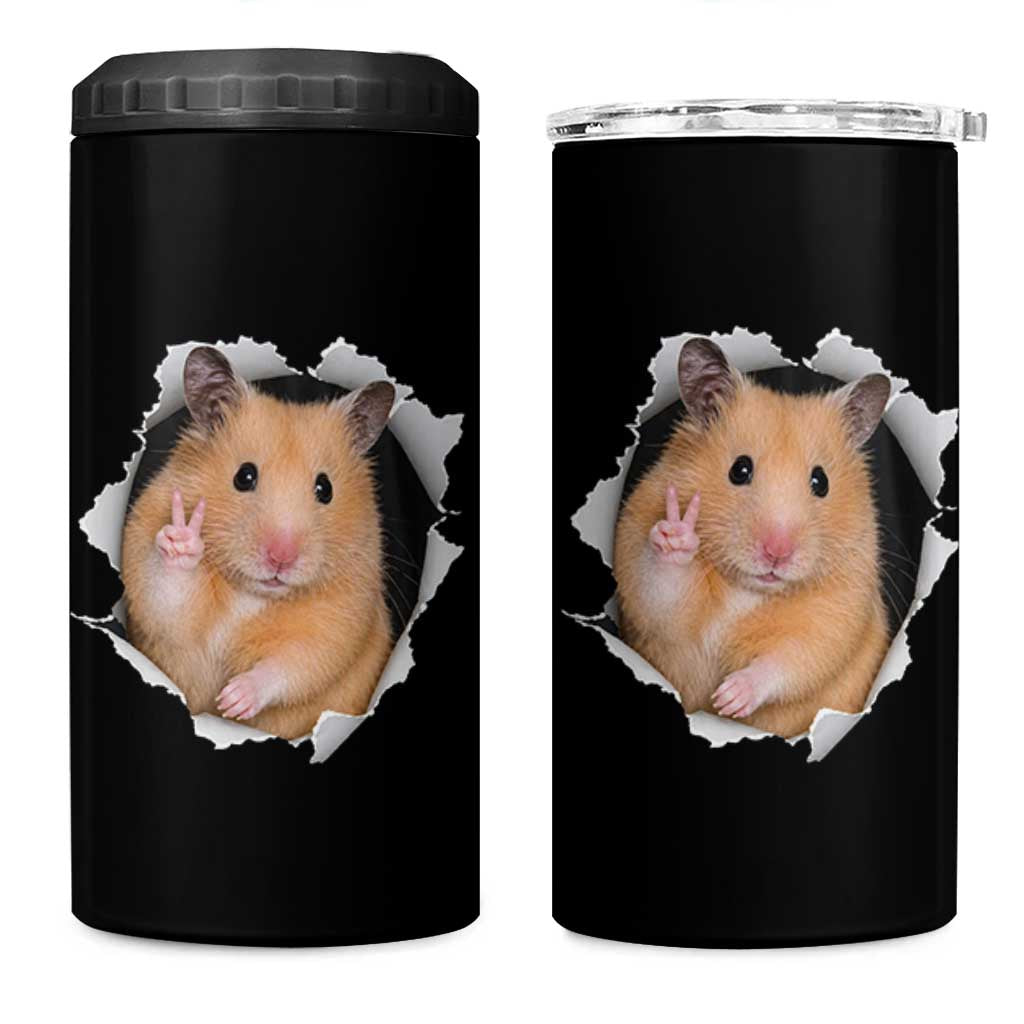 Funny Curious Hamster Peeking Through A Cracked Wall Meme 4 in 1 Can Cooler Tumbler