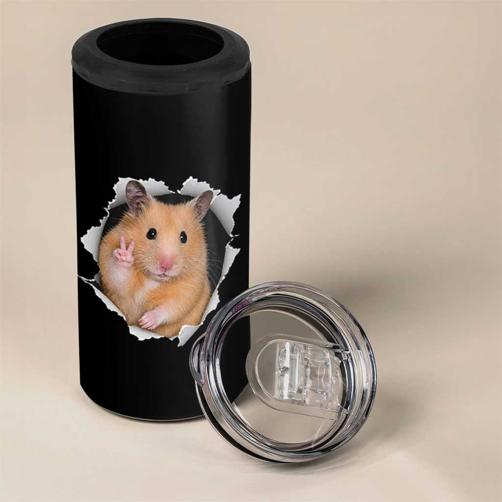 Funny Curious Hamster Peeking Through A Cracked Wall Meme 4 in 1 Can Cooler Tumbler