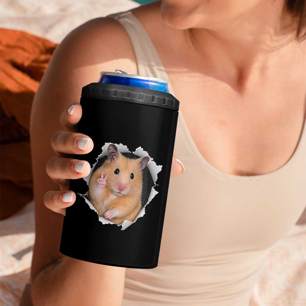 Funny Curious Hamster Peeking Through A Cracked Wall Meme 4 in 1 Can Cooler Tumbler
