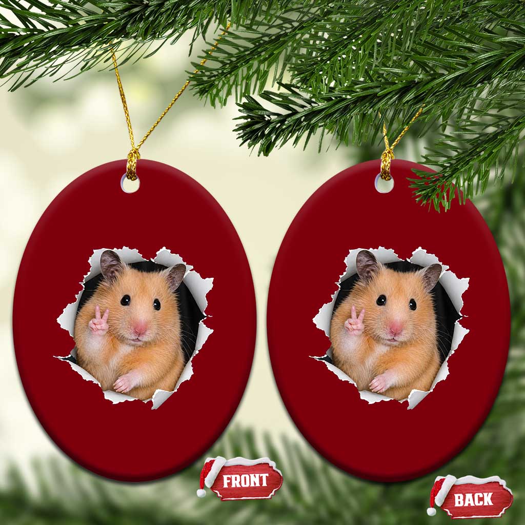 Funny Curious Hamster Peeking Through A Cracked Wall Meme Ceramic Ornament