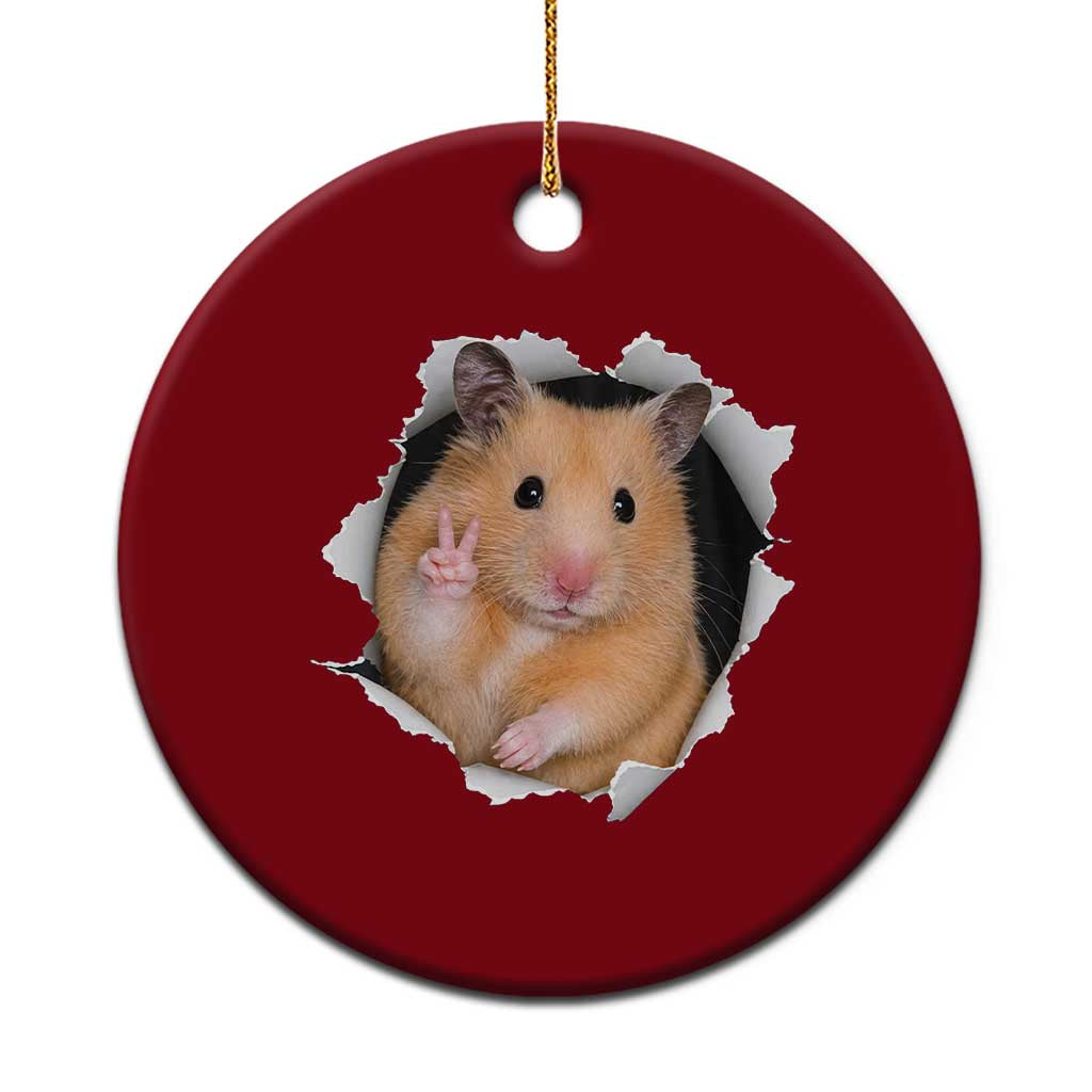 Funny Curious Hamster Peeking Through A Cracked Wall Meme Ceramic Ornament