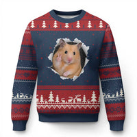 Funny Curious Hamster Peeking Through A Cracked Wall Meme Ugly Christmas Sweater