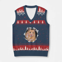 Funny Curious Hamster Peeking Through A Cracked Wall Meme V-Neck Knit Sweater Vest