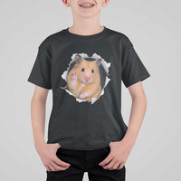 Funny Curious Hamster Peeking Through A Cracked Wall Meme T Shirt For Kid