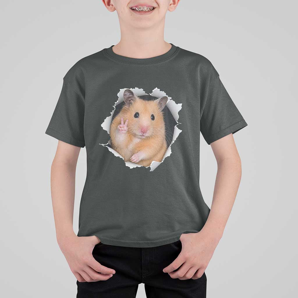 Funny Curious Hamster Peeking Through A Cracked Wall Meme T Shirt For Kid
