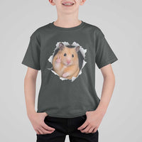 Funny Curious Hamster Peeking Through A Cracked Wall Meme T Shirt For Kid