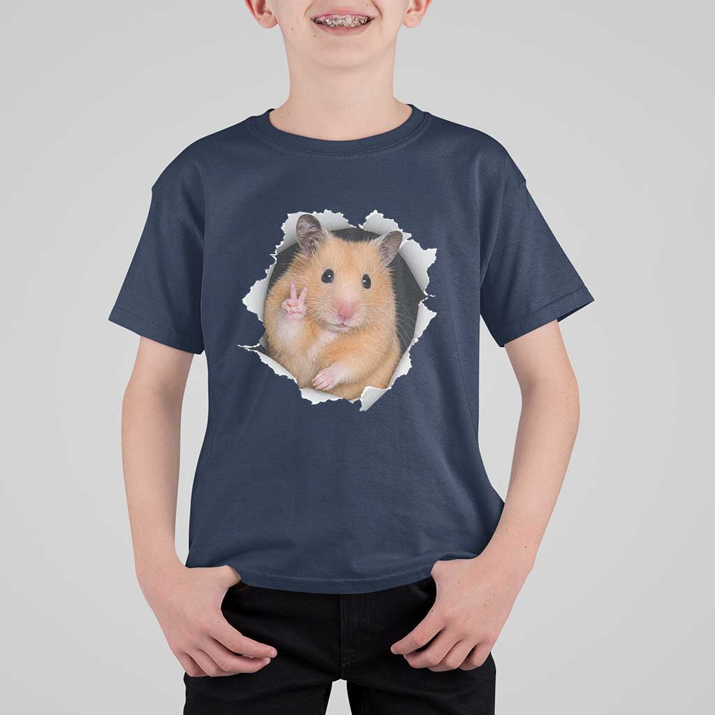 Funny Curious Hamster Peeking Through A Cracked Wall Meme T Shirt For Kid