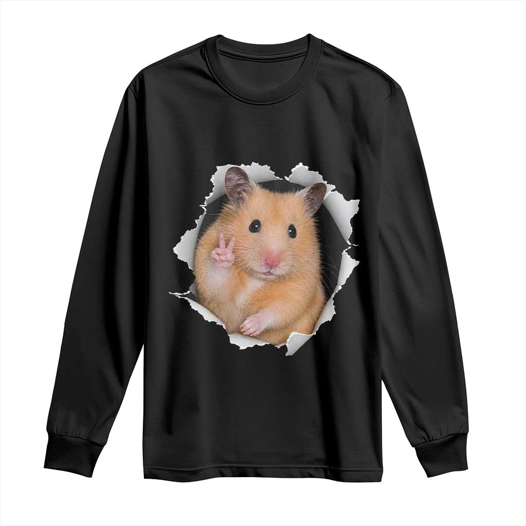 Funny Curious Hamster Peeking Through A Cracked Wall Meme Long Sleeve Shirt