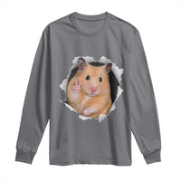Funny Curious Hamster Peeking Through A Cracked Wall Meme Long Sleeve Shirt