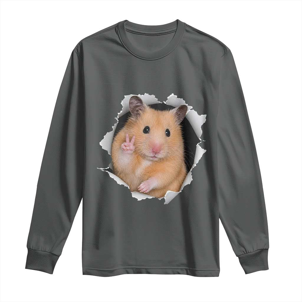 Funny Curious Hamster Peeking Through A Cracked Wall Meme Long Sleeve Shirt