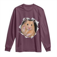 Funny Curious Hamster Peeking Through A Cracked Wall Meme Long Sleeve Shirt