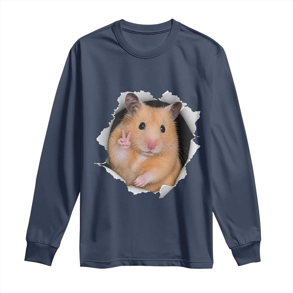 Funny Curious Hamster Peeking Through A Cracked Wall Meme Long Sleeve Shirt