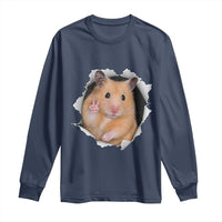 Funny Curious Hamster Peeking Through A Cracked Wall Meme Long Sleeve Shirt