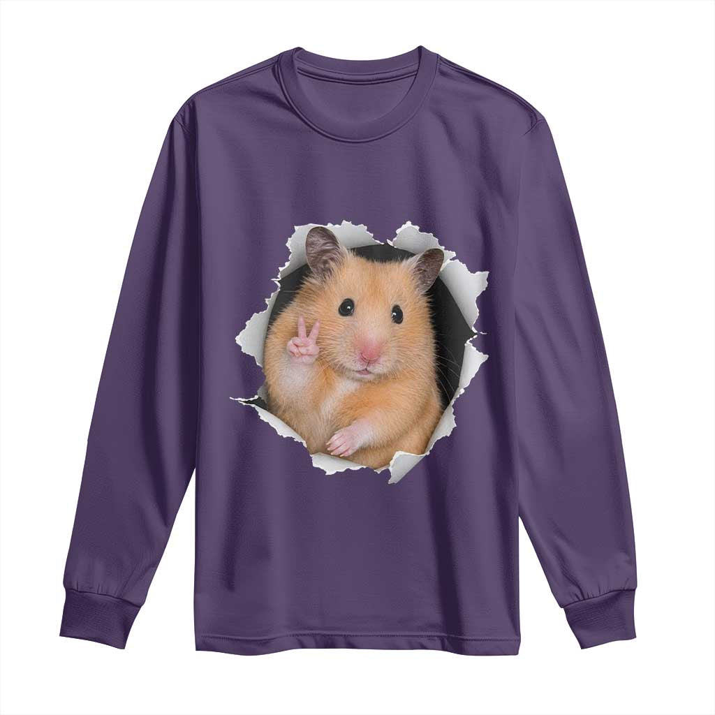 Funny Curious Hamster Peeking Through A Cracked Wall Meme Long Sleeve Shirt