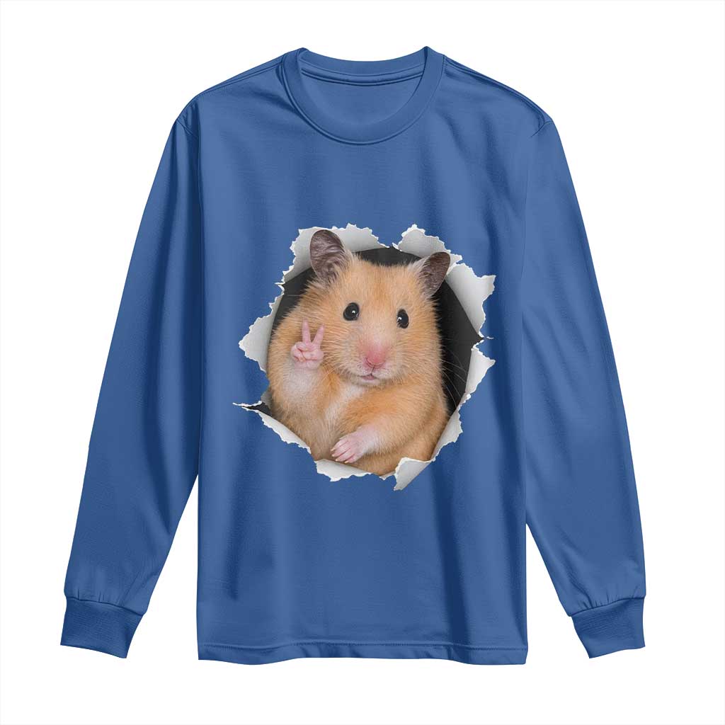 Funny Curious Hamster Peeking Through A Cracked Wall Meme Long Sleeve Shirt