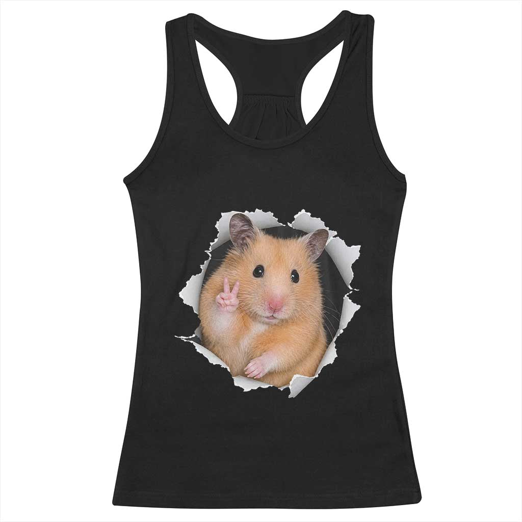 Funny Curious Hamster Peeking Through A Cracked Wall Meme Racerback Tank Top