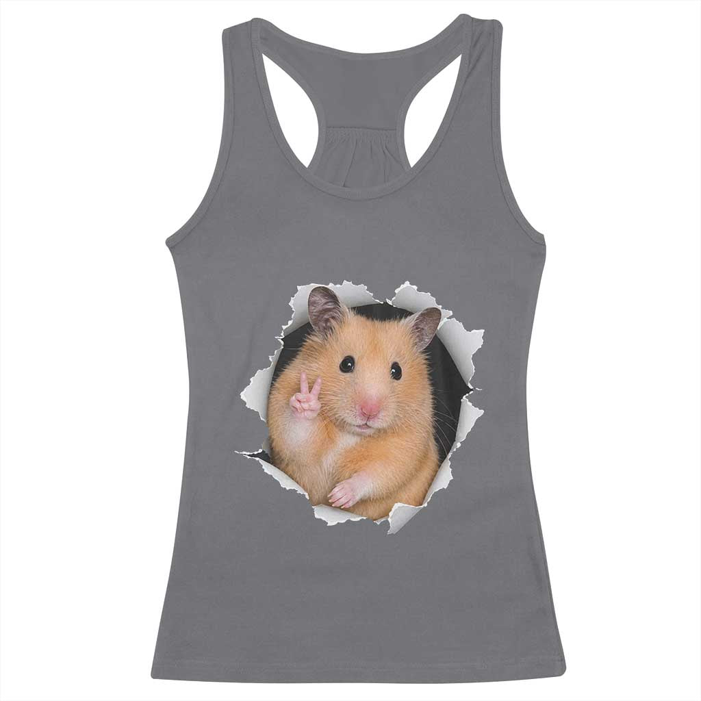 Funny Curious Hamster Peeking Through A Cracked Wall Meme Racerback Tank Top