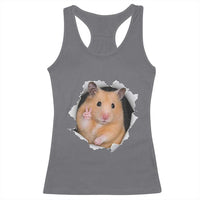 Funny Curious Hamster Peeking Through A Cracked Wall Meme Racerback Tank Top