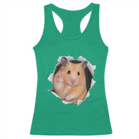 Funny Curious Hamster Peeking Through A Cracked Wall Meme Racerback Tank Top
